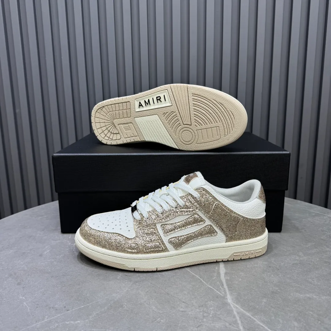 Men's men's shoes 💰600 AMIRI high street sneakers with bone sports shoes, toe layer cowhide upper, upper side bones, hand-stitched, good three-dimensional effect, customized metal LOGO, size 38-45 46